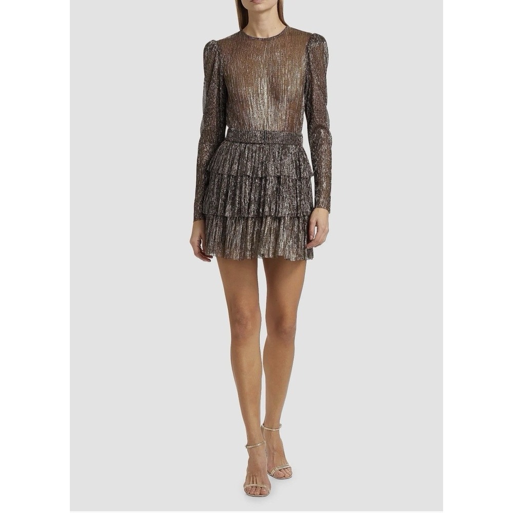 Sabina Musayev Monique Belted Metallic Knit Minidress Size Small